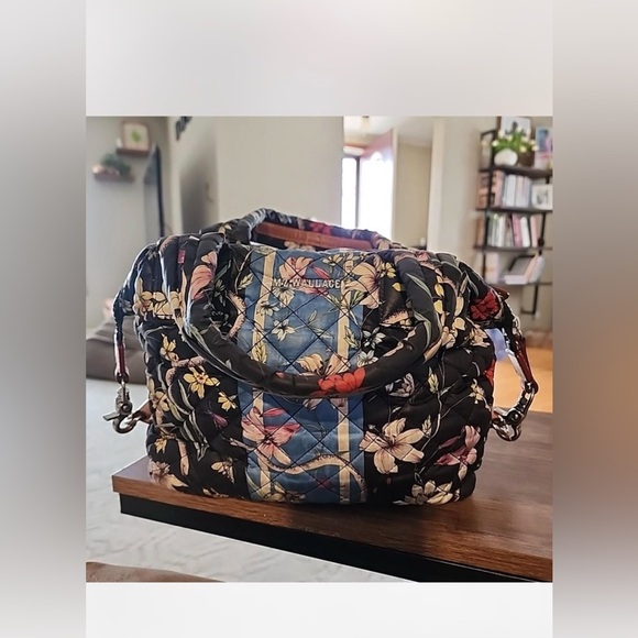 MZ Wallace  Black/Blue Small Floral Sutton bag with Blue Stripe - Picture 7 of 11